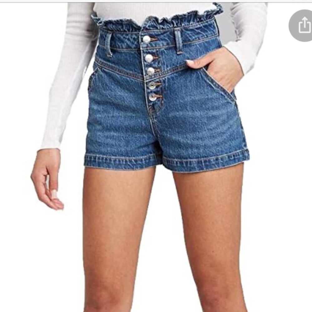 Denim paper bag shorts